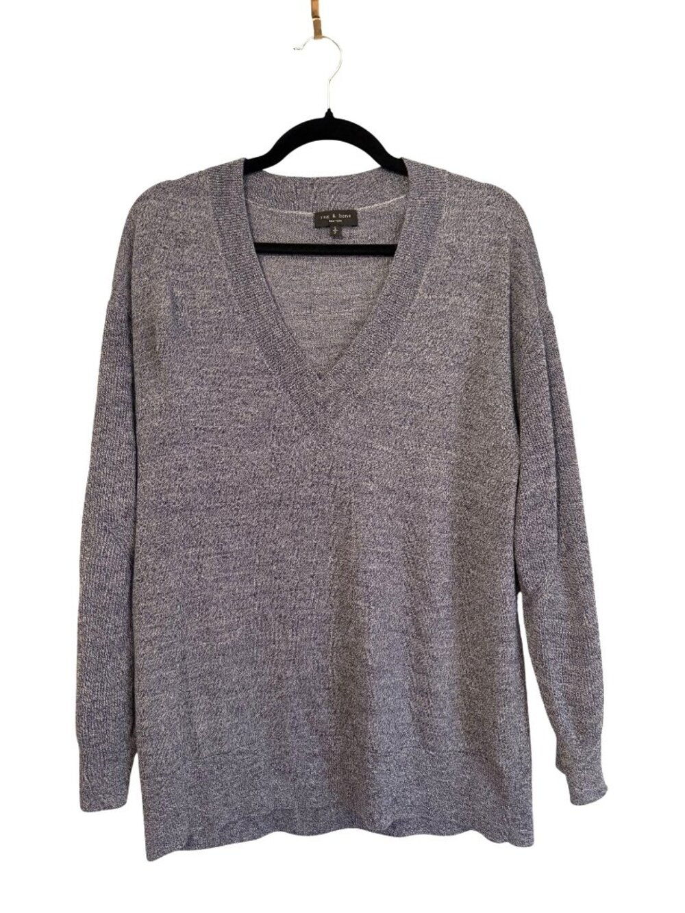 Rag & Bone Mens Light Weight V Neck Marled Grey Blue Sweater Size Small [jb]